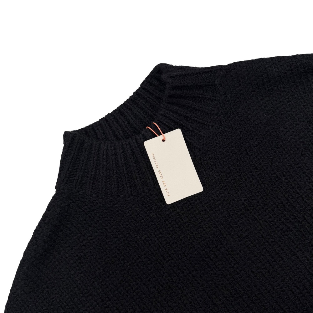 Skies Are Blue Sweater Womens XS Black Everyday Pointelle Sleeve Knit